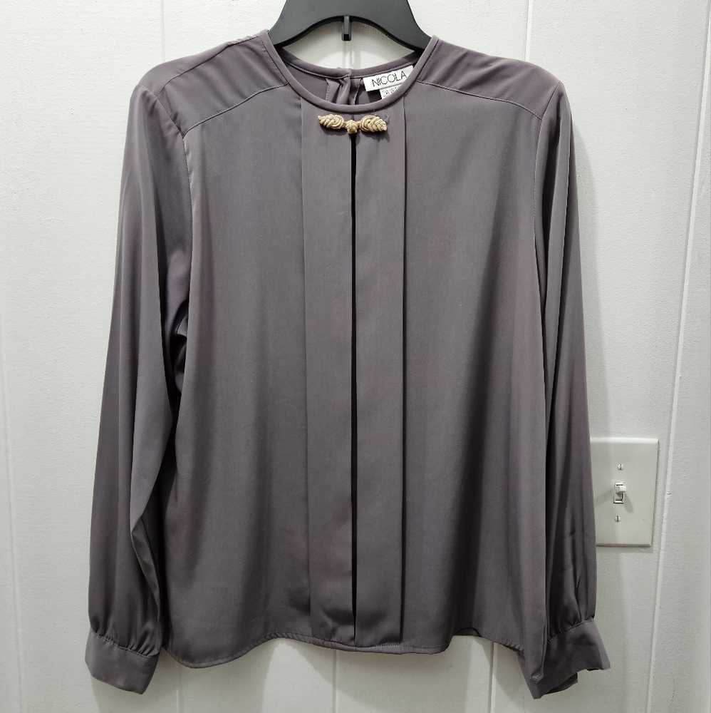 Nicola Lavender Silk Like Long Sleeve Button Back Top Korean Inspired Size 10